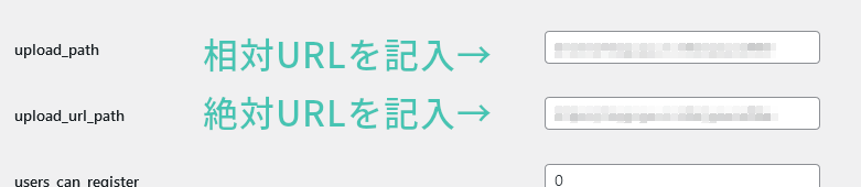WordPress管理画面のスクリーンショット。メディアファイルの保存先先はupload_path とupload_url_pathに設定する。